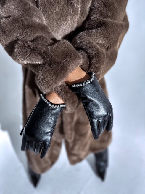 ЧЕРНЫЕ перчатки со вставкой из искусственной кожи "CLASSY CRYSTAL"